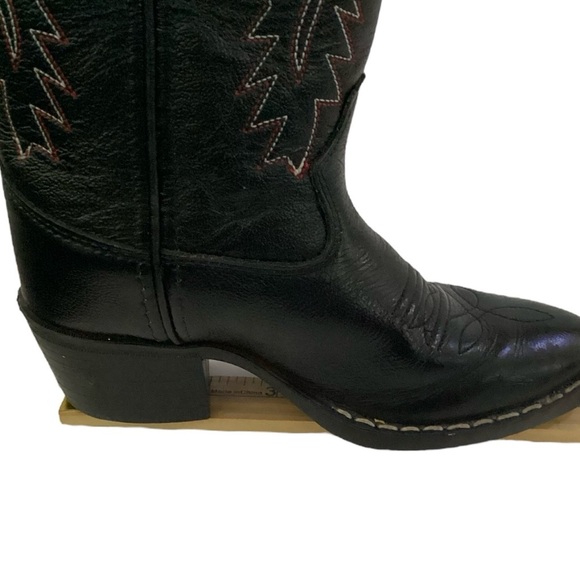 Old West Cowboy Boots Black Leather Western Pull On B8110 Child Boys Size 10.5D - Picture 8 of 11